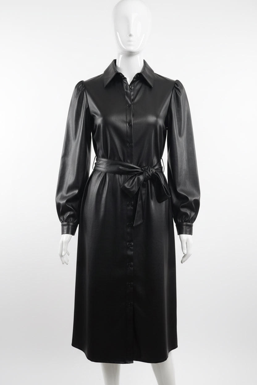 Robe chemise en simili cuir avec ceinture