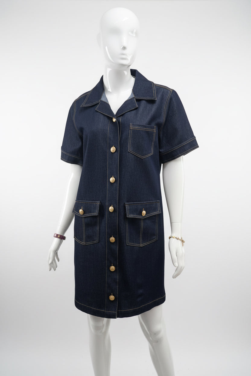 Robe chemise courte en jean manche courte